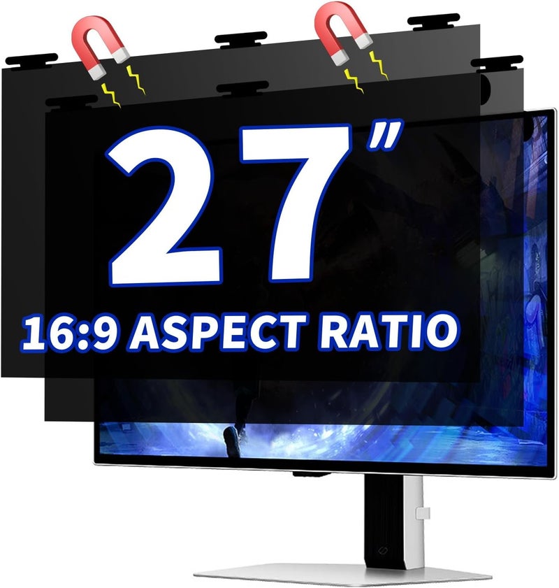Phimoos [2 Pack] Magnetic Privacy Screen for 27 Inch Monitor – Removable Anti-Glare Blue Light Filter for 16:9 Widescreen Desktop PC, Matte/Glossy Reversible Eye Protection Film - Image 1